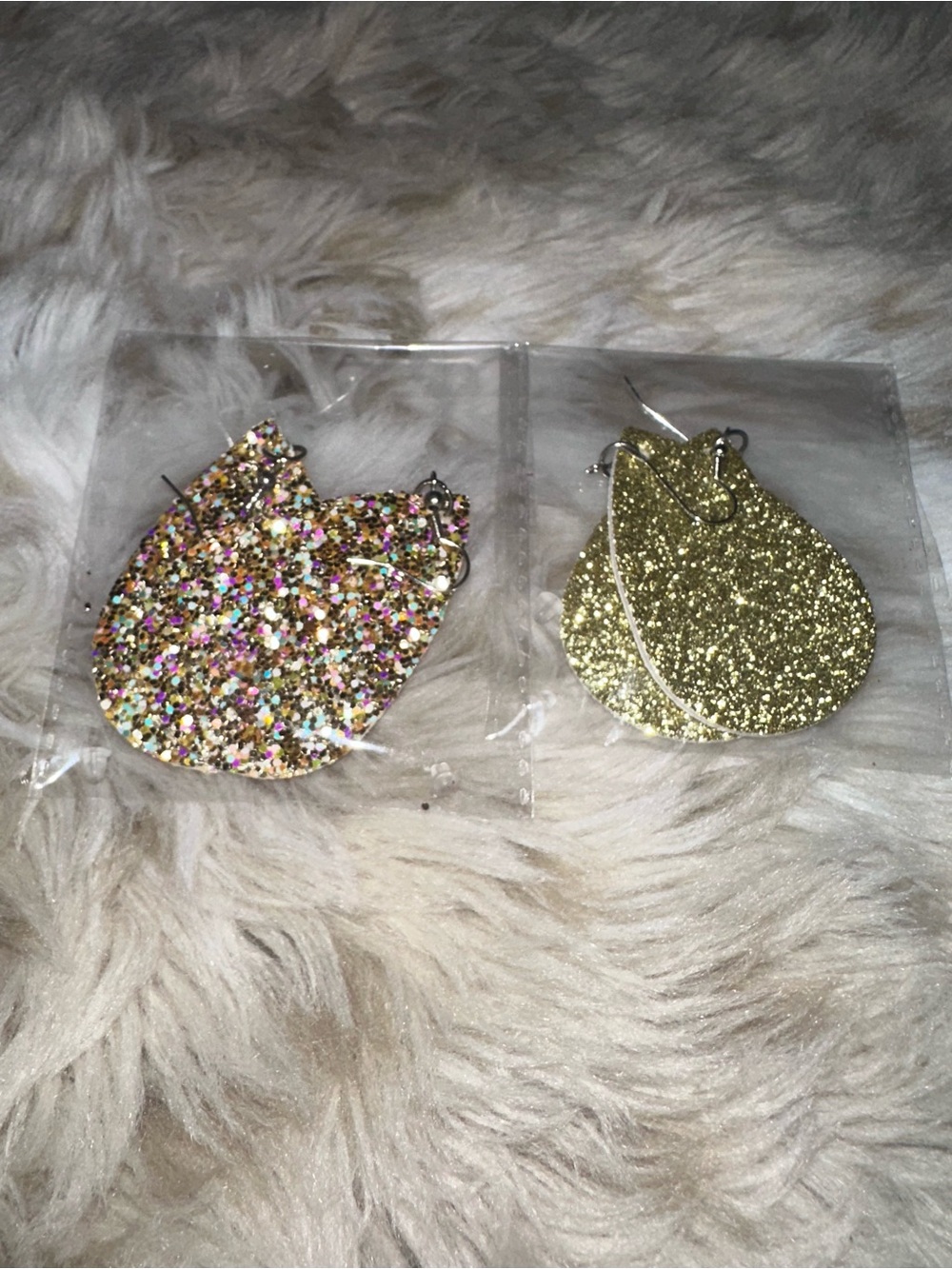 Set of 2 Glitter Teardrop Dangle Earrings Gold Multi Color Sparkle OS